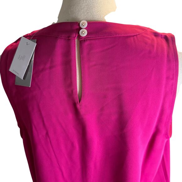 J. Jill Raspberry Pink Pleated Asymmetrical Sleeveless Blouse, Small Tall, NWT - Picture 4 of 8